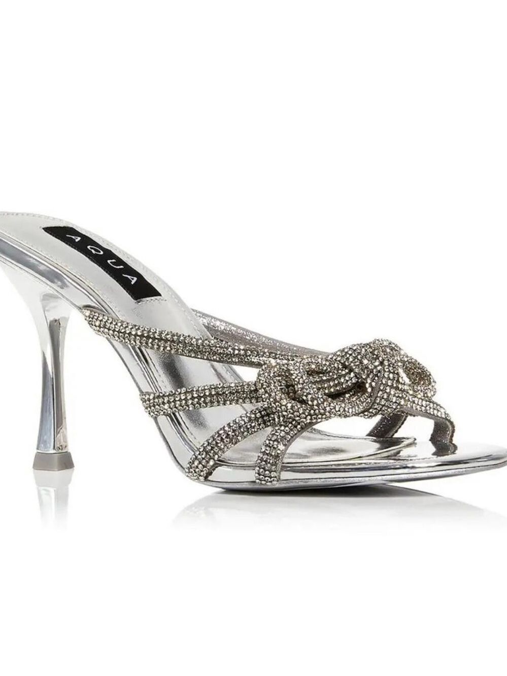 NIB Aqua Alice Slip On Silver Rhinestones High Heel Sandals